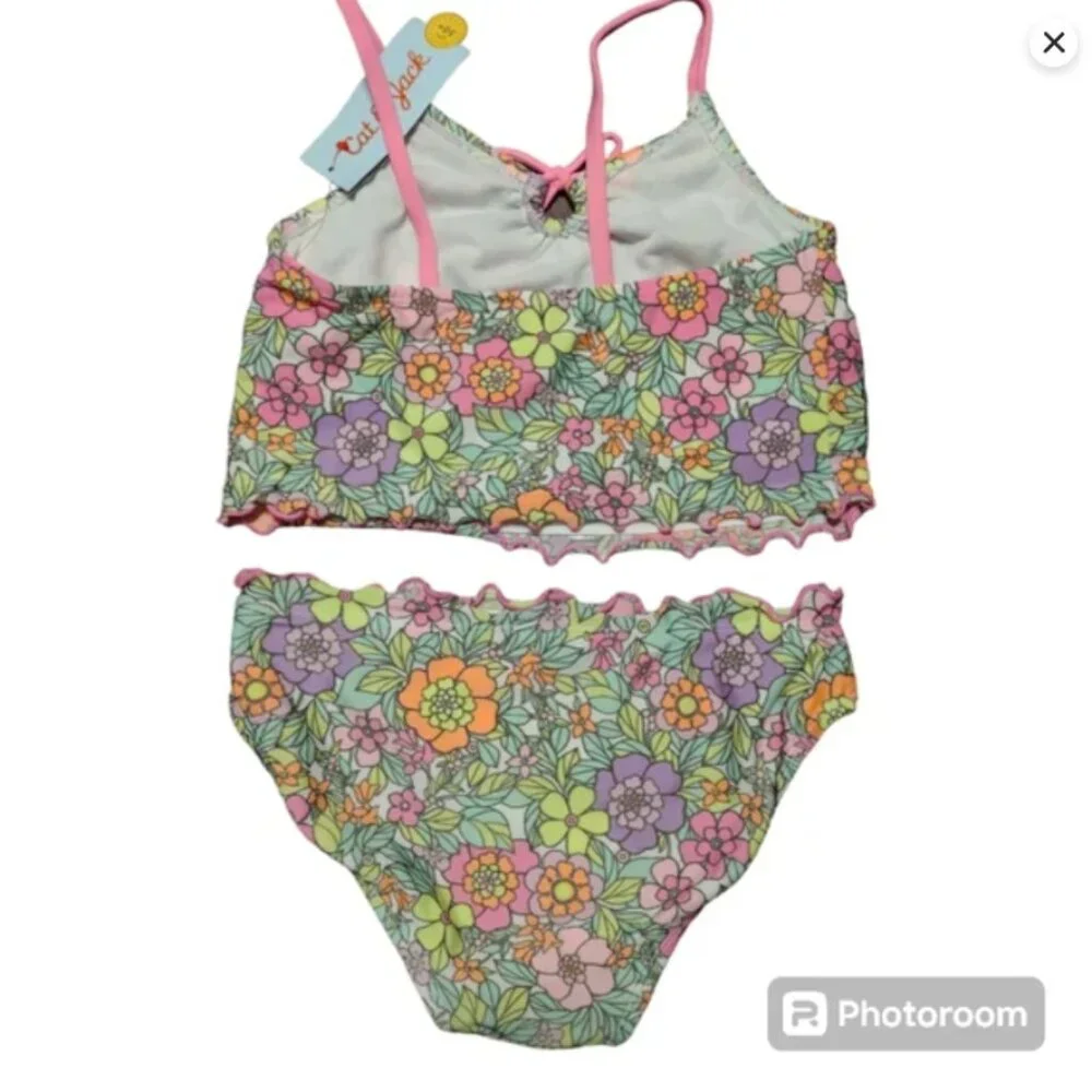 Cat & Jack Girls Floral Tankini Bikini Set in Pink, Green, Purple